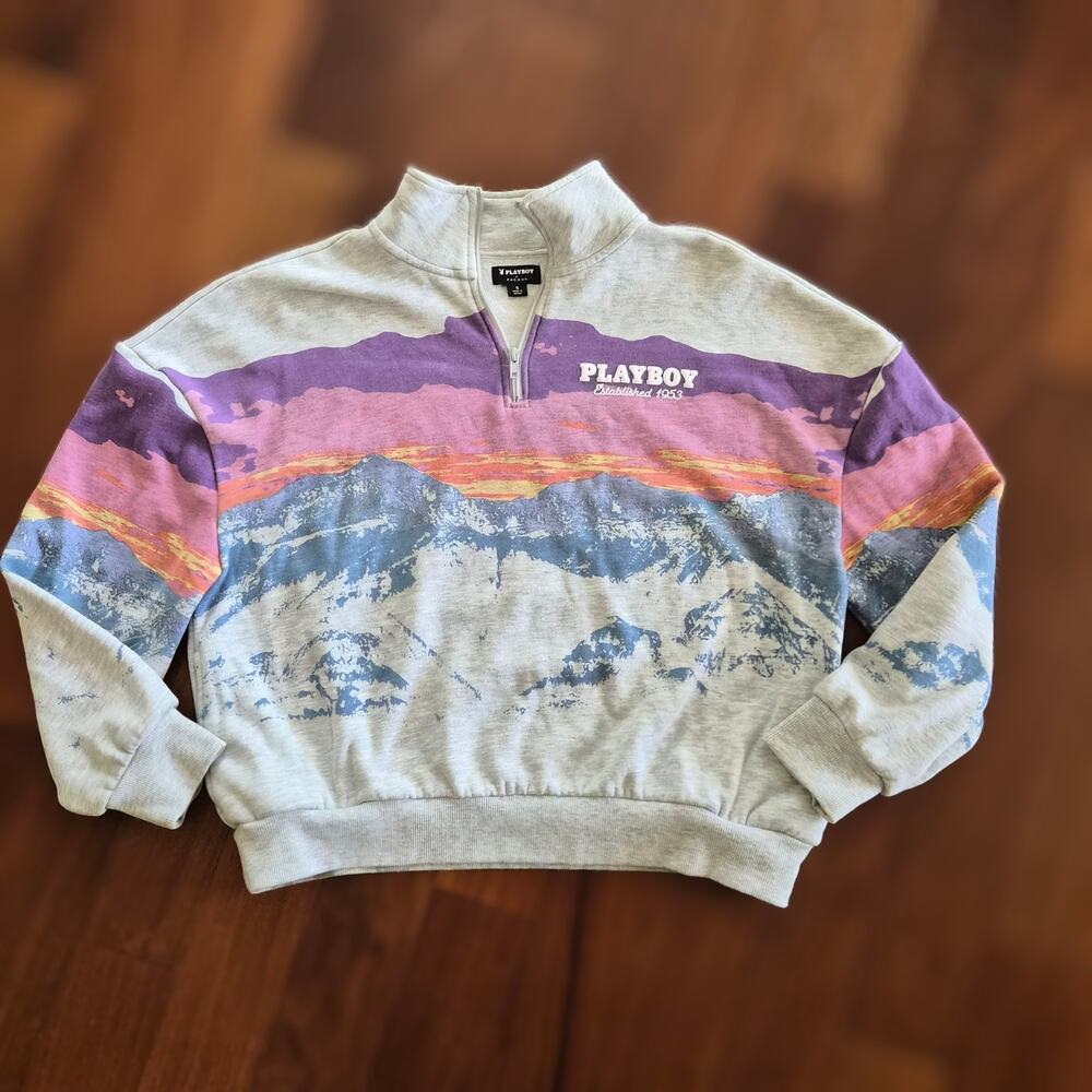 Playboy PacSun‎ Mountain Quarter Zip Fleece Sweatshirt Streetwear Gorpcore